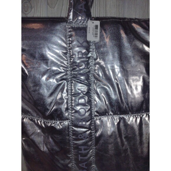 Bath and Body Works Tote Bag Puffy Puffer SILVER SHINY Carry All 2024 NWT $130 - Picture 3 of 9